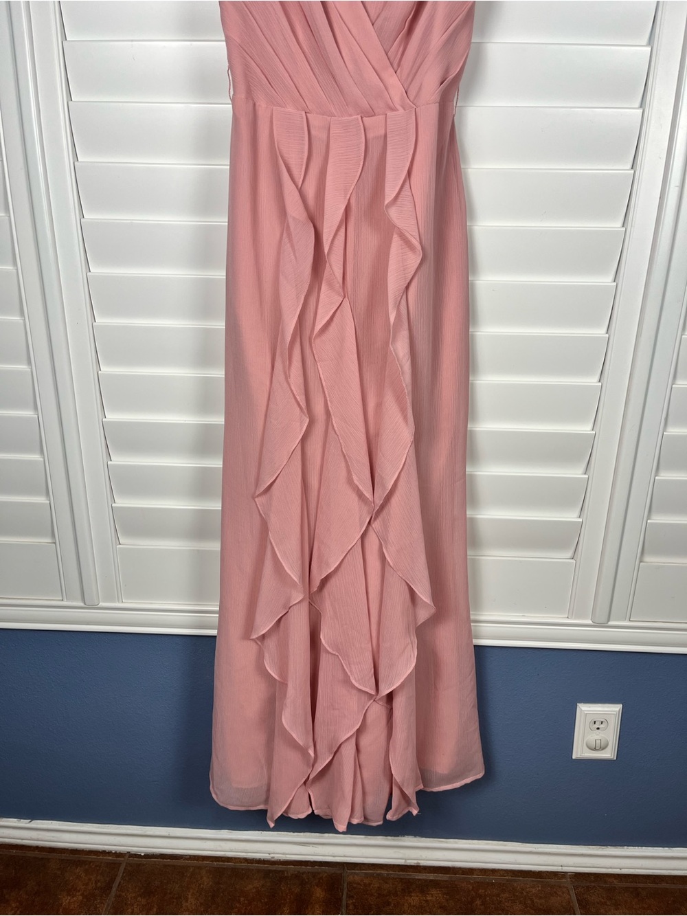Vera Wang White Blush Pink Chiffon Ruffle Maxi Dress Formal Size 4 - Picture 7 of 14